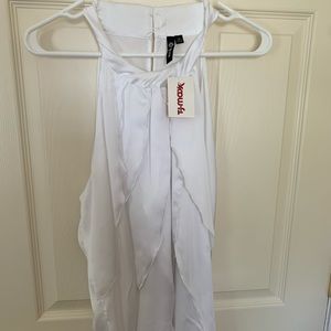 White silky high neck tank